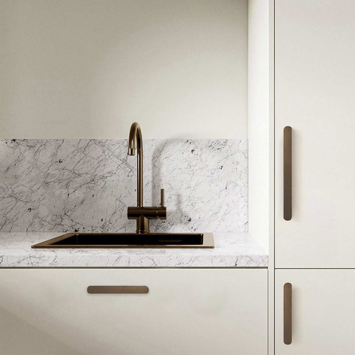 Brushed Brass Cabinet Handles | Slim Modern Drawer Pulls